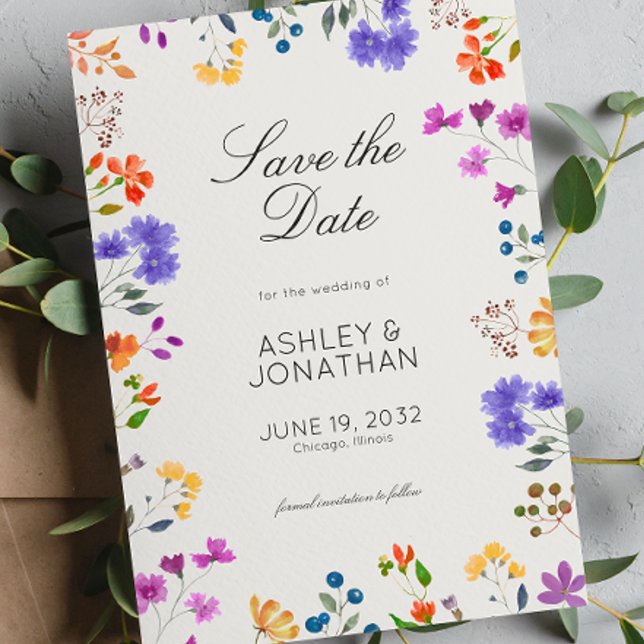 Simple, Timeless Wildflower Alabaster Wedding Save The Date (Creator Uploaded)