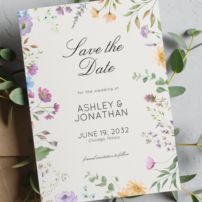 Simple, Timeless Wildflower Alabaster Wedding Save The Date (Creator Uploaded)