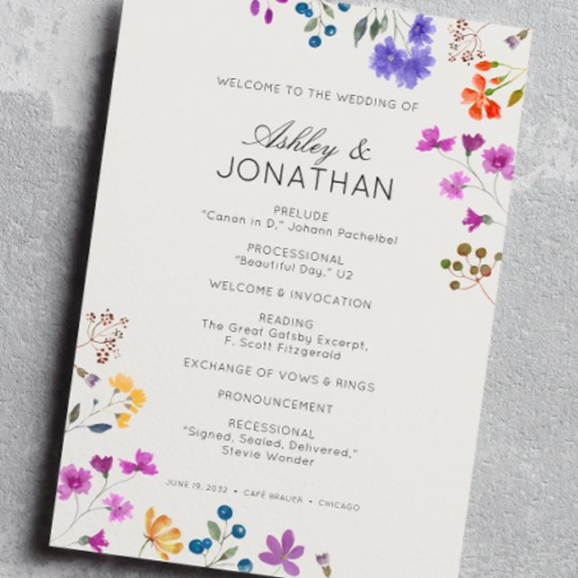 Simple Timeless Wildflower Alabaster White Wedding Program (Creator Uploaded)