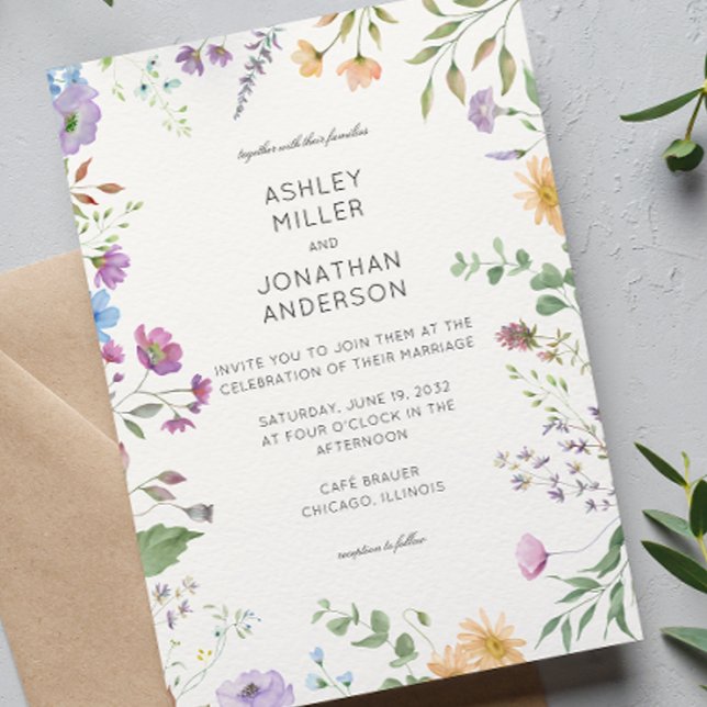 Simple, Timeless Wildflower Ivory White Wedding Invitation (Creator Uploaded)