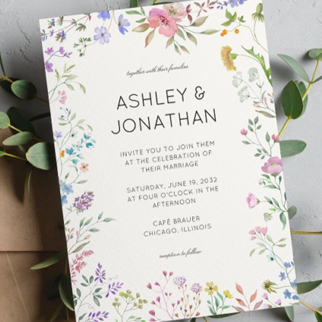 Simple, Timeless Wildflower Ivory White Wedding Invitation (Creator Uploaded)
