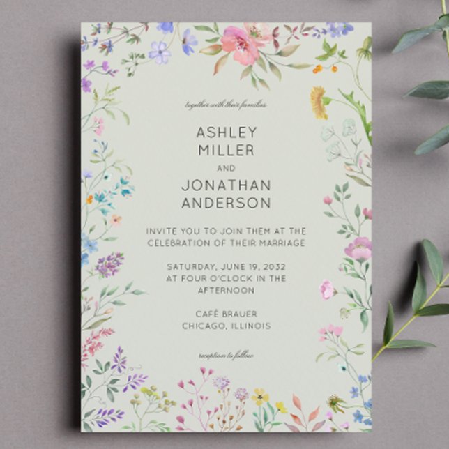 Simple, Timeless Wildflower Sage Green Wedding Invitation (Creator Uploaded)