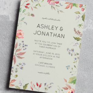 Simple, Timeless Wildflower Sage Green Wedding Invitation