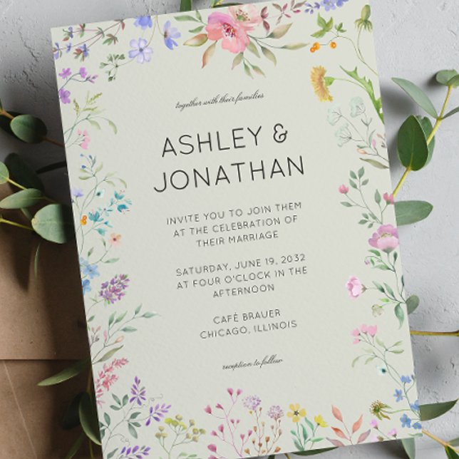 Simple, Timeless Wildflower Sage Green Wedding Invitation (Creator Uploaded)