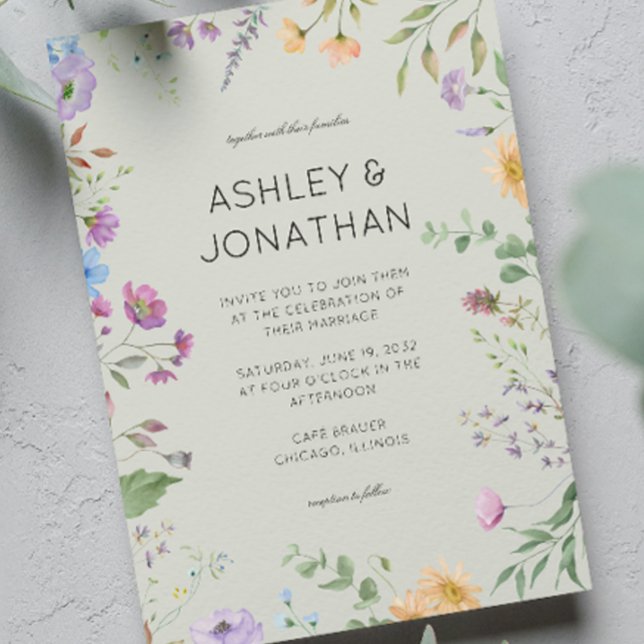 Simple, Timeless Wildflower Sage Green Wedding Invitation (Creator Uploaded)