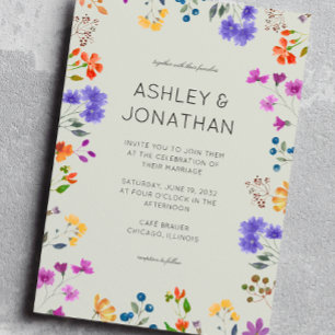 Simple, Timeless Wildflower Sage Green Wedding Invitation