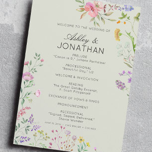Simple, Timeless Wildflower Sage Green Wedding Program