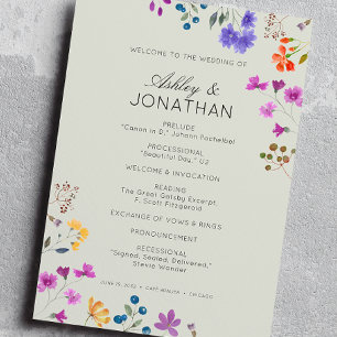 Simple, Timeless Wildflower Sage Green Wedding Program