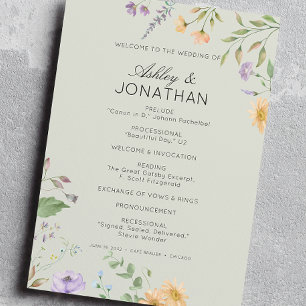 Simple, Timeless Wildflower Sage Green Wedding Program