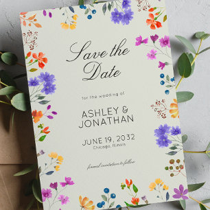 Simple, Timeless Wildflower Sage Green Wedding Save The Date