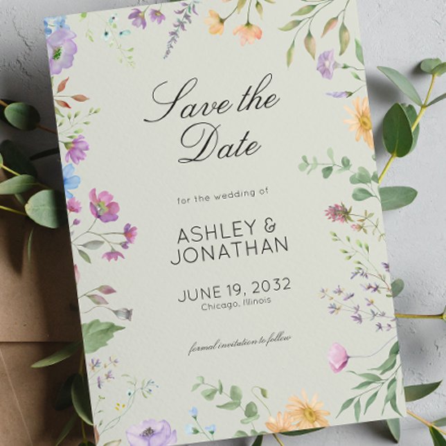 Simple, Timeless Wildflower Sage Green Wedding Save The Date (Creator Uploaded)
