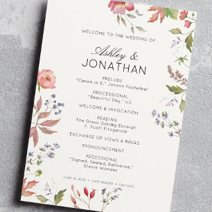 Simple, Timeless Wildflower Soft White Wedding Program