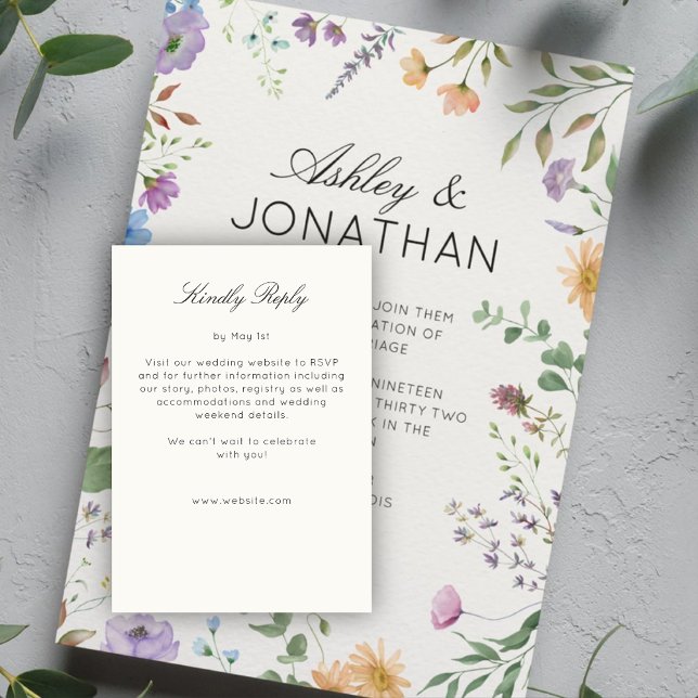 Simple, Timeless Wildflower Soft White Wedding RSVP Card (Creator Uploaded)