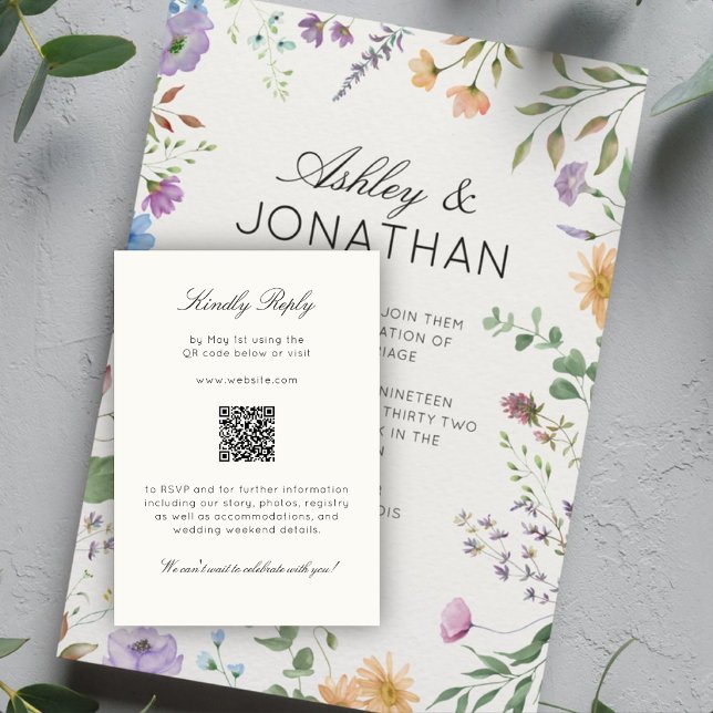 Simple, Timeless Wildflower Soft White Wedding RSVP Card (Creator Uploaded)