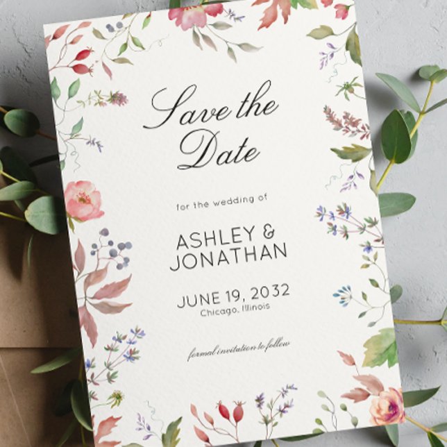 Simple, Timeless Wildflower Soft White Wedding Save The Date (Creator Uploaded)