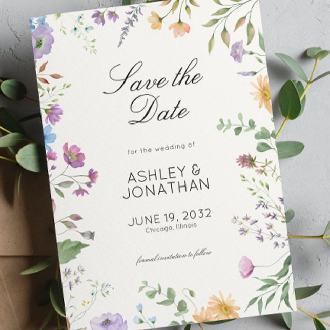 Simple, Timeless Wildflower Soft White Wedding Save The Date (Creator Uploaded)