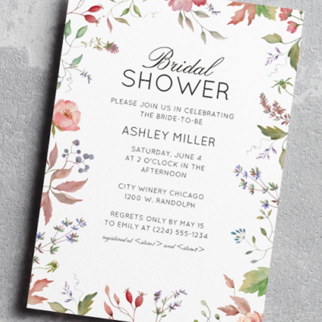 Simple, Timeless Wildflower Wedding Bridal Shower Invitation (Creator Uploaded)