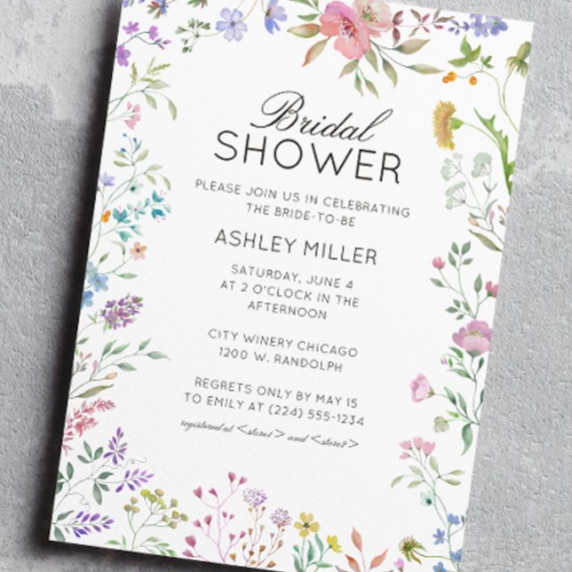 Simple, Timeless Wildflower Wedding Bridal Shower Invitation (Creator Uploaded)