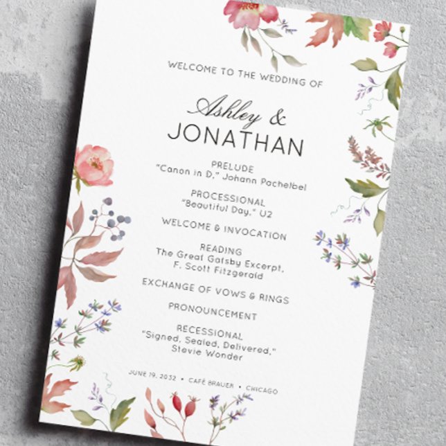 Simple, Timeless Wildflower Wedding Program (Creator Uploaded)