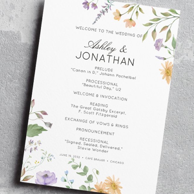 Simple, Timeless Wildflower Wedding Program (Creator Uploaded)