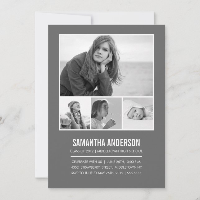 Simple Timeline Graduation Invitation - Grey (Front)