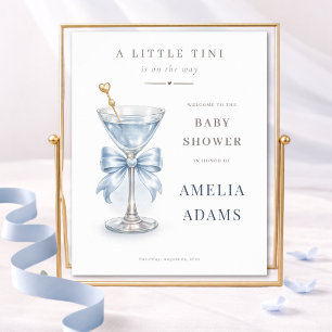 Simple Tini One Blue Boy Baby Shower Welcome Poster