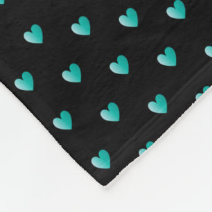 Simple Tiny Heart Pattern - Black and Teal Girly Fleece Blanket