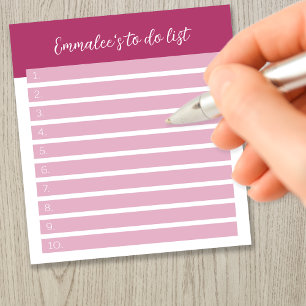 Simple To Do Customisable Lined Numbered Pink Notepad