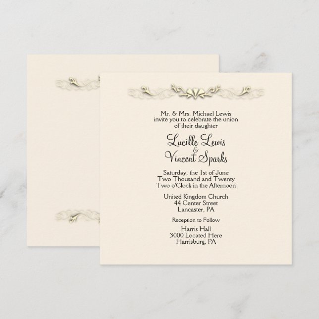 Simple Traditional Cream Wedding Invitations (Front/Back)