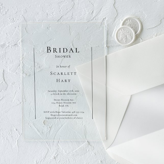 Simple Traditional Minimal Wedding Bridal Shower Acrylic Invitations (Creator Uploaded)