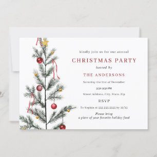 Simple Traditional Tree Christmas Party Invitation