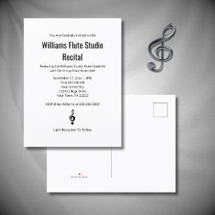 Simple Treble Clef Flute Music Recital Concert Invitation Postcard