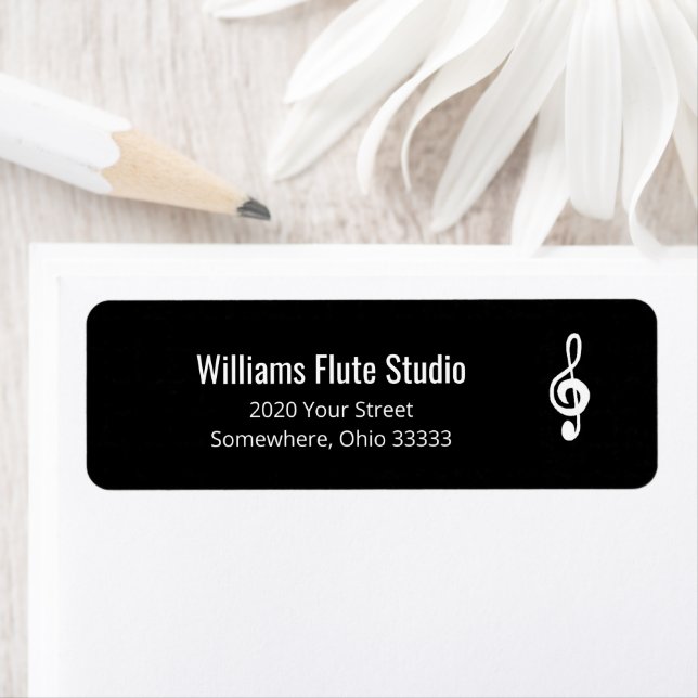 Simple Treble Clef Music Black Return Address  Label (Insitu)