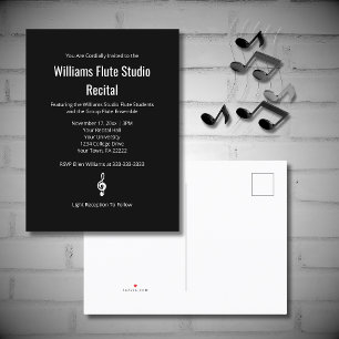 Simple Treble Clef Music Recital Concert Black  Invitation Postcard