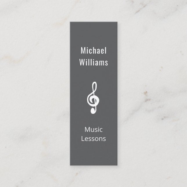 Simple Treble Clef QR code Grey Music Lessons Mini Business Card (Front)