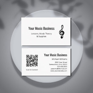 Simple Treble Clef QR code Music Lessons Business Card