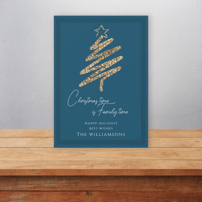 Simple tree family blue christmas  holiday card (Creator Uploaded)
