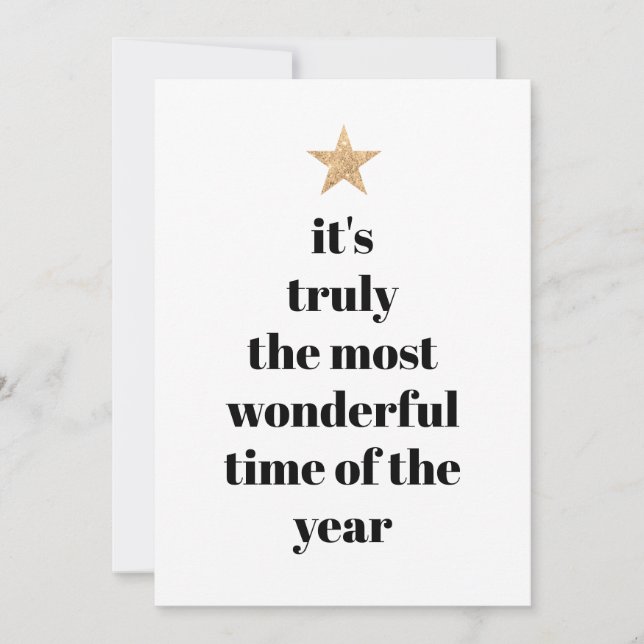 Simple Tree Shape Black & White Gold Star Quote  Holiday Card (Front)