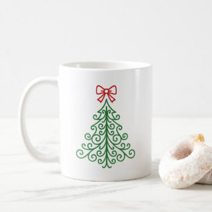 Simple Tree with Bow Modern Christmas Coffee Mug