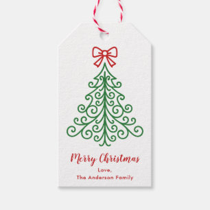 Simple Tree with Bow Modern Christmas Gift Tags
