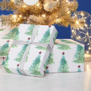 Simple tree with red star Christmas Wrapping Paper
