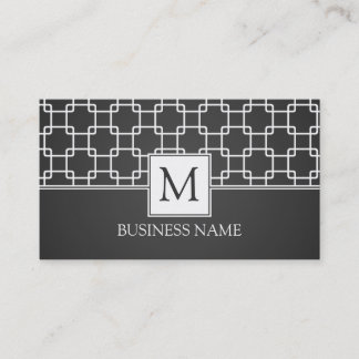 Simple Trellis Pattern Monogram Black Business Card