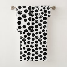 Simple Trendy Black Polka Dots Bathroom Towels