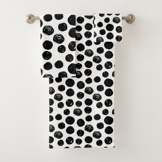 Simple Trendy Black Polka Dots Bathroom Towels (Insitu)
