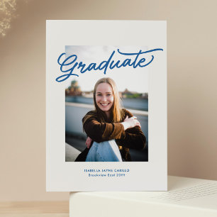 Simple trendy blue graduate photo graduation invitation