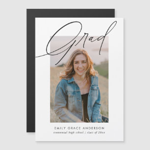Simple Trendy Calligraphy Three Photo Graduation Magnetic Invitation