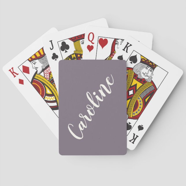 Simple Trendy Dark Purple Calligraphy Personalised Playing Cards (Back)