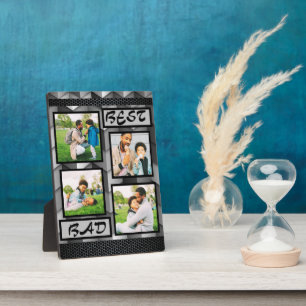 Simple Trendy Elegant Dad Grey 4 Photo Collage  Plaque