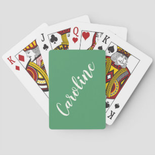 Simple Trendy Kelly Green Calligraphy Personalised Playing Cards