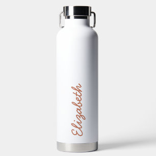 Simple Trendy Light Brown Handwritten Script Name  Water Bottle